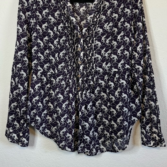 Anthropologie MAEVE Purple Monkey Blouse Shirt Top Pintucked Pleated Button Frnt - Picture 4 of 13